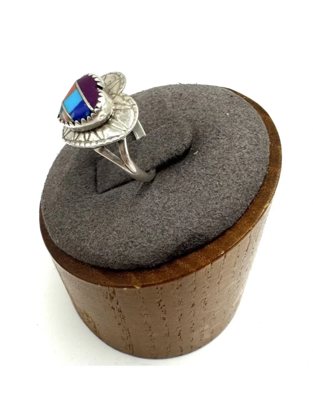 Sterling Silver 925 Multi Gemstone Inlay Heart Shaped Statement Ring Size 4.5